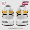 Back view shows white sneakers with yellow and black Boston Bruins hockey team logo!