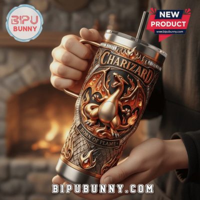 Charizard Born of Flame 3D Embossed Design Stainless Steel Tumbler