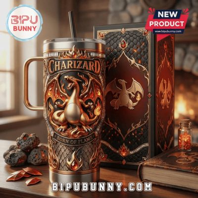 Charizard Born of Flame 3D Embossed Design Stainless Steel Tumbler
