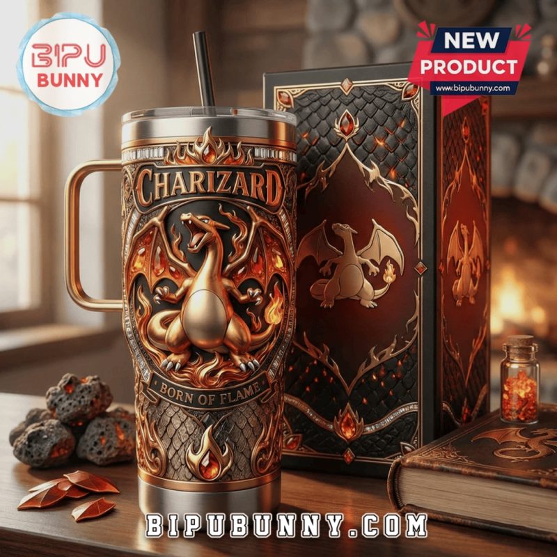 Charizard Born of Flame 3D Embossed Design Stainless Steel Tumbler