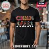 Black tee with Chicago text. Mascots: Cubs, Bulls, Blackhawks, Bears, White Sox crossing street. Colorful cartoon style!