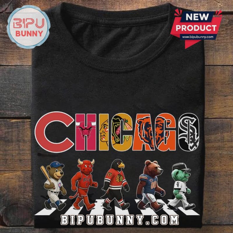 Chicago Sports Teams Abbey Road Mascot Crossing Graphic T-Shirt