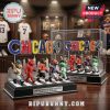 Chicago sports statue, featuring team mascot figurines crossing a street in blue, red, orange, white, and black! 