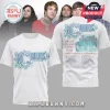 White Chiodos band tee; tour dates, aqua blue text.