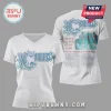 White tee: CHIODOS summer tour 2023 dates, turquoise vintage text design!