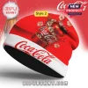 Red beanie, white brim, 'Coca-Cola' text, soda can, and ice graphic!