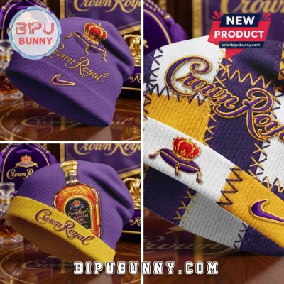Crown Royal Patchwork Purple And Gold Whiskey Winter Beanie Hat