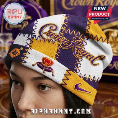 Crown Royal Patchwork Purple And Gold Whiskey Winter Beanie Hat