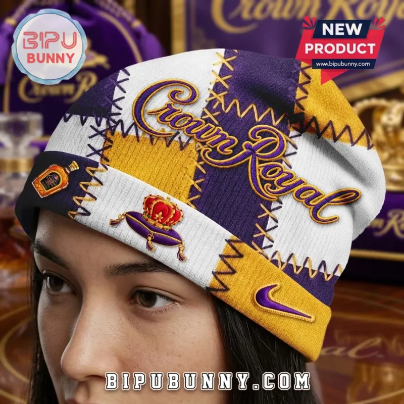 Crown Royal Patchwork Purple And Gold Whiskey Winter Beanie Hat