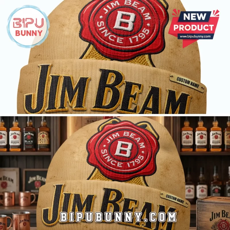 Custom Name Jim Beam Whiskey 3D Embroidered Beanie Hat