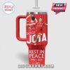 Red travel cup with Diogo Jota soccer player graphic, text 'Rest In Peace 1996-2025' and signature.!