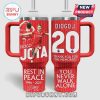 Diogo Jota memorial tumbler design with red background and the text 'Rest in Peace 1996-2025'.!
