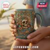 Turquoise mug with skull, palm trees, flowers, records, 'Dirty Heads' and 'California Soul' text art.!