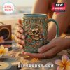 Turquoise mug featuring a skull, flowers, palm trees, vinyl records, and the text 'Dirty Heads California Soul'.!