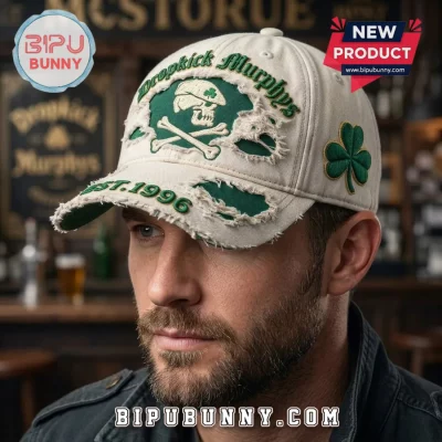 Dropkick Murphys Distressed Shamrock Skull Embroidered Baseball Cap