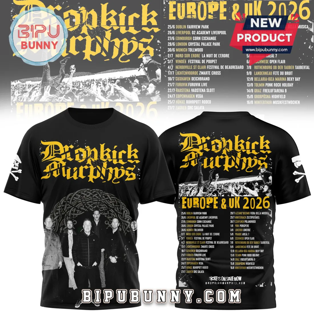 Dropkick Murphys Europe And UK Tour 2026 Official Concert T-Shirt Dropkick Murphys Europe And UK Tour 2026 Official Concert T-Shirt