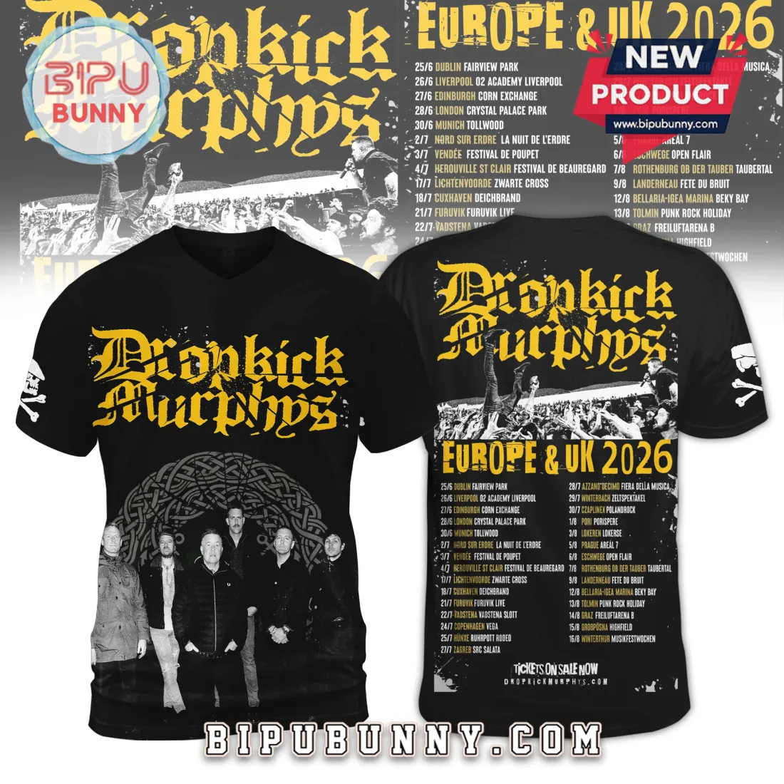 Dropkick Murphys Europe And UK Tour 2026 Official Concert T-Shirt Dropkick Murphys Europe And UK Tour 2026 Official Concert T-Shirt