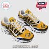 Yellow sneakers with blue eagle design. Customizable name.!