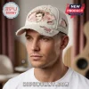 Off-white frayed hat with Elvis portrait and 'ELVIS' text! Pale pink accents!