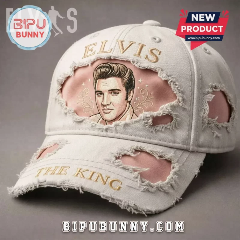 Elvis Presley The King Vintage Distressed Embroidered Baseball Cap Elvis Presley The King Vintage Distressed Embroidered Baseball Cap