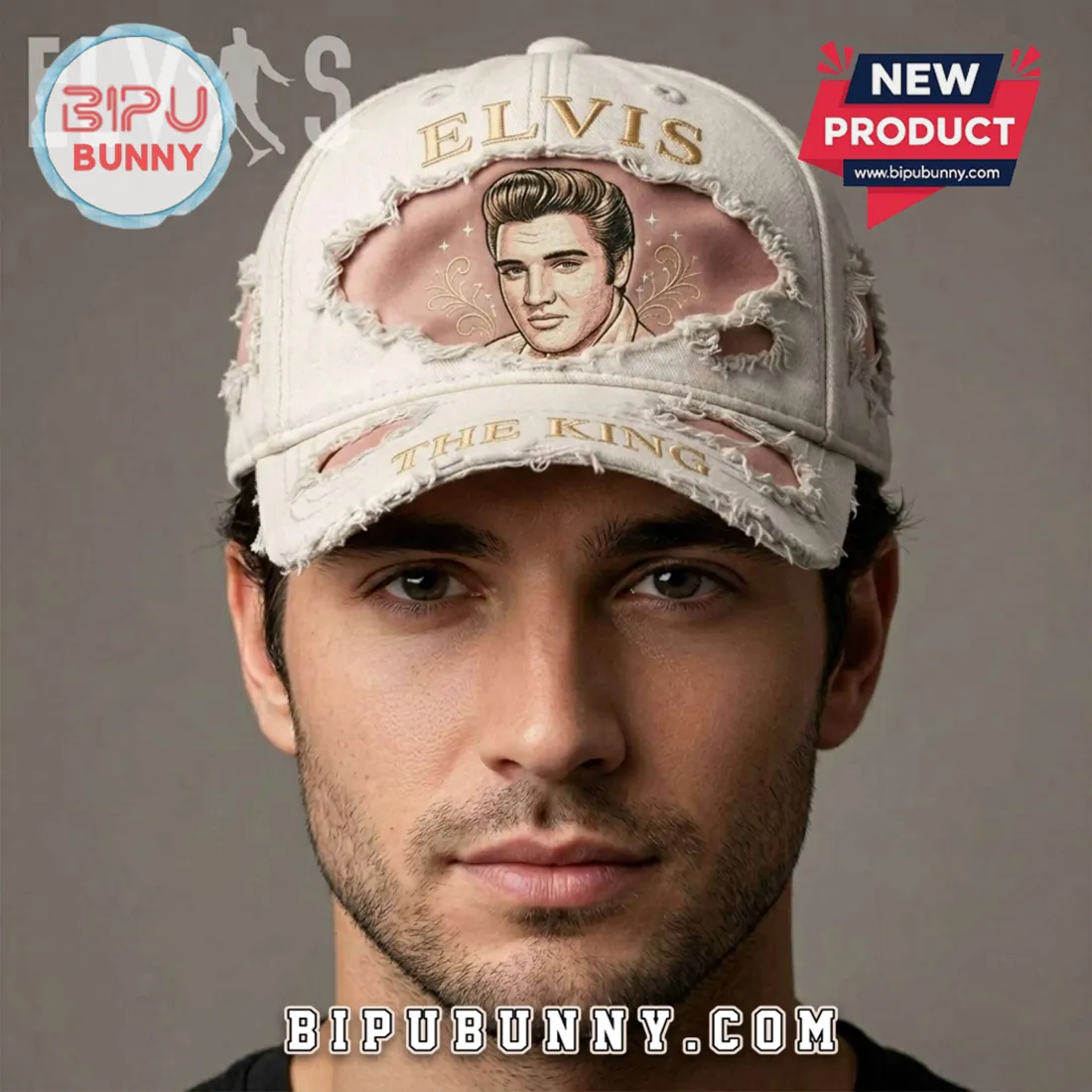 Elvis Presley The King Vintage Distressed Embroidered Baseball Cap Elvis Presley The King Vintage Distressed Embroidered Baseball Cap