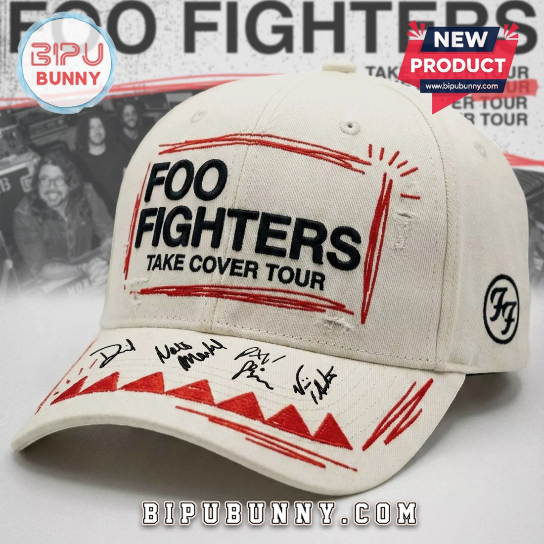 Foo Fighters Take Cover Tour Signature Cream Baseball Cap Foo Fighters Take Cover Tour Signature Cream Baseball Cap