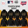 Black hoodies with gold 'Fourth Wing' text! Baseball teams offer a fun, minimalist vibe!