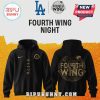 Black hoodie, gold Fourth Wing Night design. Text reads: FOURTH WING NIGHT, FLY...OR DIE, BIPUBUNNY.COM!