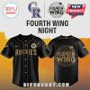 Black Rockies jersey with Fourth Wing text and logos; gold details; fantasy baseball merch!