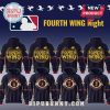 Fourth Wing Night hoodies featuring 'Fourth Wing' text and initials. Dark blue hoodies with golden designs and red accents.!