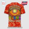 Red tee, bears, 'Grateful Cola', sunburst! Retro vibe. 'Forever on the Road'. 'Since 1886' text. Colorful, unique, fun!