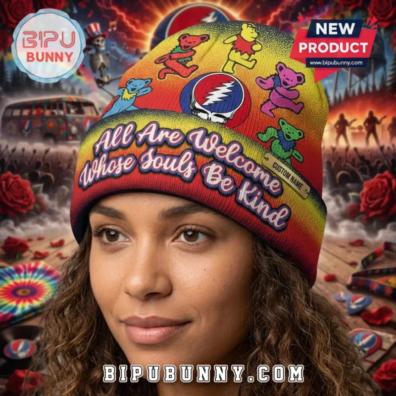 Grateful Dead Personalized Dancing Bears Tie Dye Winter Beanie Hat