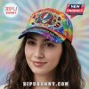 Tie dye Grateful Dead hat featuring the Stealie logo, roses, bears and a zipper!