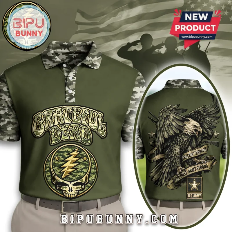 Grateful Dead US Army Veteran Steal Your Face Camo Polo Shirt