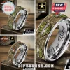 Silver custom ring with green camo, Harley-Davidson shield, US Army star, bald eagle, and 