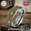 Silver ring, green brown camouflage band with 
