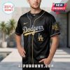 Dodgers black baseball jersey! Gradient script, 'LA' logo, Hardstyle sleeve art!