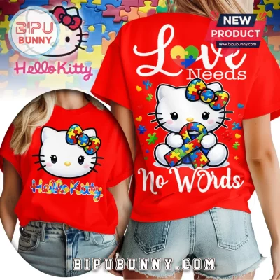 Hello Kitty Autism Awareness Love Needs No Words Puzzle Shirt
