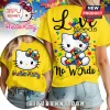 Yellow shirt, Hello Kitty autism design. Text: Love Needs No Words!