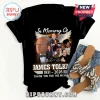 Black tee features 'In Memory Of JAMES TOLKA 1931-2026' text with images! Retro style!