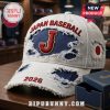 Distressed white cap with 'Japan Baseball,' a red 'J', the year '2026,' and a Japan flag design.!