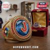 Gold Japan Baseball ring features a red 'J' on blue. 'World Baseball Classic' text! Baseball in red velvet box!