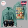 Teal zippered hoodie featuring 'Jimmy Eat World' script, band members, and vintage concert tour city graphics on back!