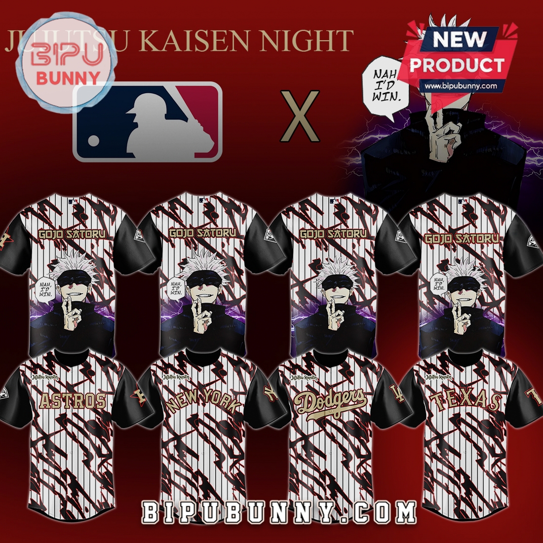 Jujutsu Kaisen MLB Team Inspired Gojo Satoru Design Baseball Jersey Jujutsu Kaisen MLB Team Inspired Gojo Satoru Design Baseball Jersey