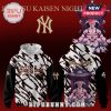 White and black Jujutsu Kaisen hoodie featuring 'Yankees' text and Sukuna character!