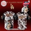 Jujutsu Kaisen themed baseball jersey with Itadori character art and Dodgers-inspired text.!