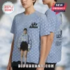 Light blue polka dot t-shirt featuring 'Lily Allen' text, a full image of the artist, and tour dates on back! Pop fan style!
