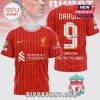 Red Liverpool jersey with 'DARWIN 9' on back, 'THANK YOU FOR THE MEMORIES' text. Show club logos and sponsors!