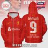 Red soccer hoodie with Darwin, number 9, and sponsor logos! All-over print design!