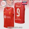 Red Liverpool jersey with 'Darwin 9', 'Standard Chartered' text! Soccer gift!
